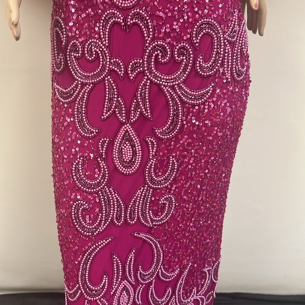 Aidan Mattox fully beaded fringes short sleeves midi dress - Picture 6 of 13